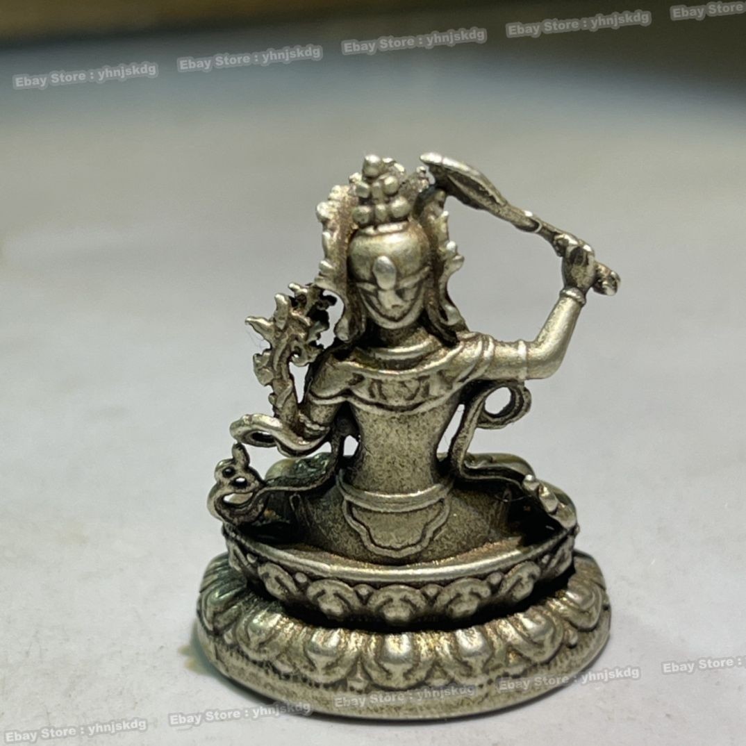 Solid Silver Manjushri Statue – Tibetan Buddhist Wisdom Deity Home Altar 1.38”
