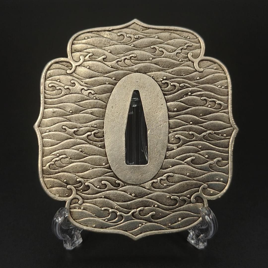 N/A Tsuba XG53 Sea Wave Copper Tsuba with Fittings Authentic Rare Japan