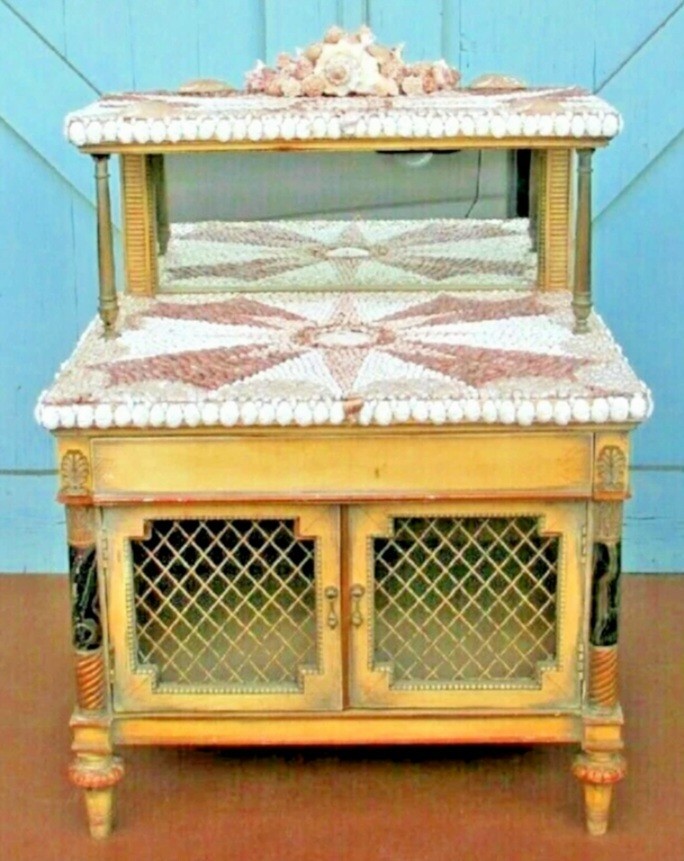 * Seashell nautical cabinet side table North Star w/ mirror – Shipping Available