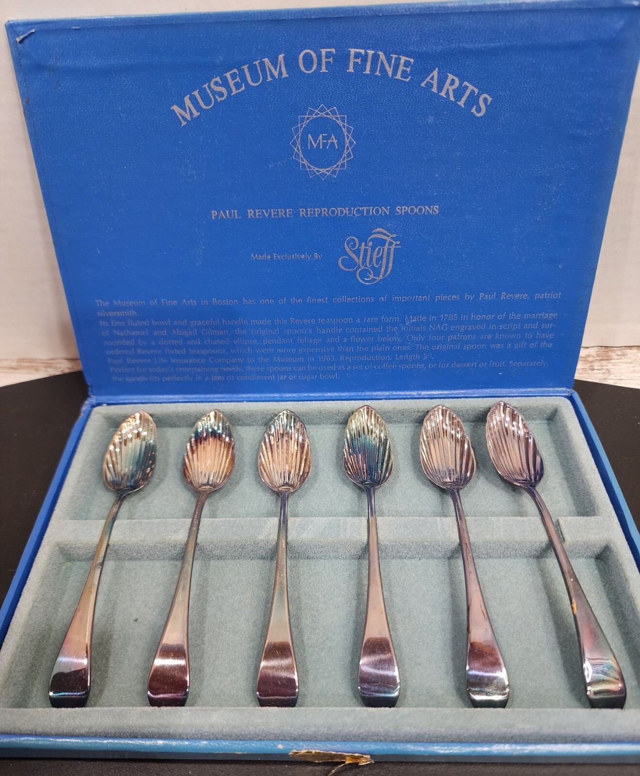 Museum of Fine Arts 6 Paul Revere Spoons by Stieff Silver Plate New