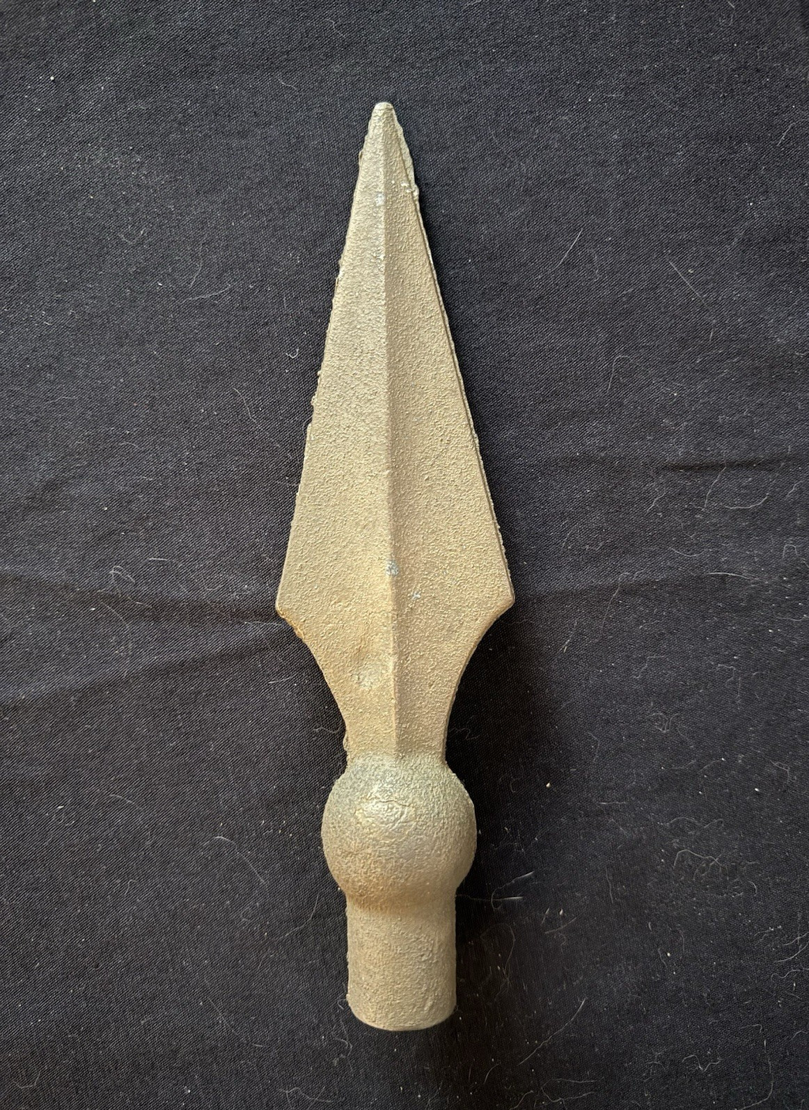 Vintage Cast Iron Metal Gold Color Spear Finial Flag Pole Gate Fence Topper 10″
