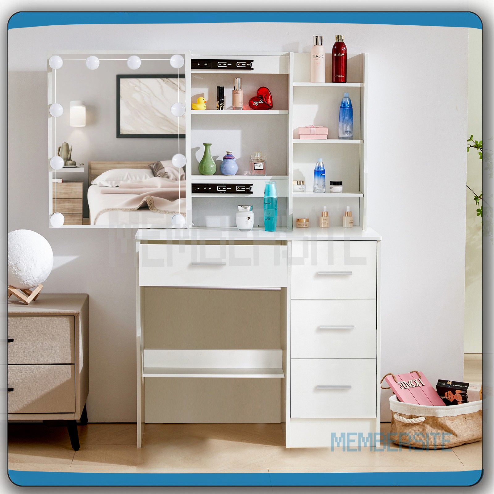 Makeup Vanity Table Set Sliding Mirror &3 Models Lights 7 Shelves Makeup Vanity