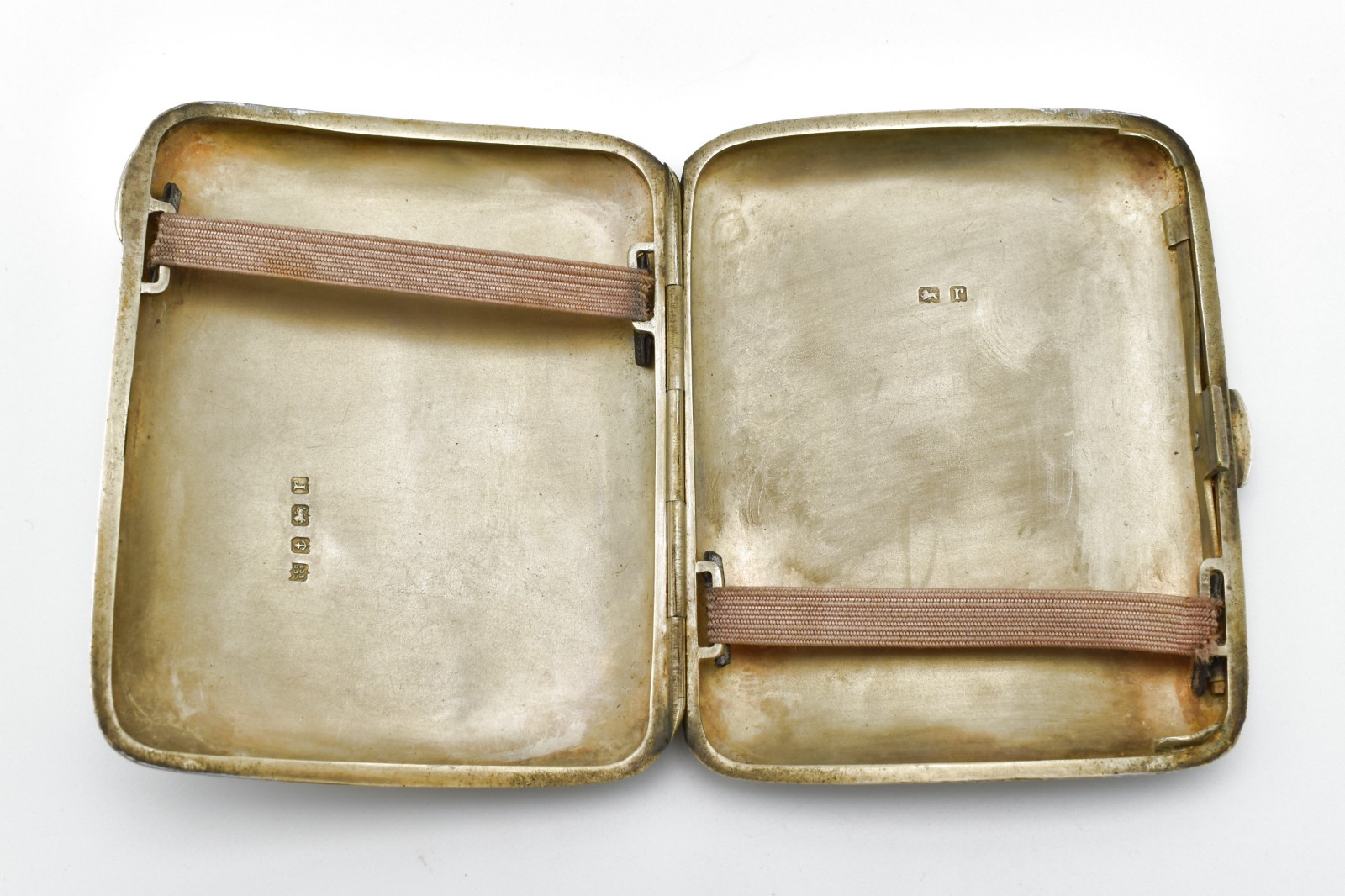 Rare Antique Solid Silver Gilt Cigarette Case Gilded Pattern Engraved 1916