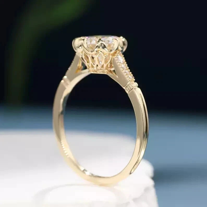 2.50Ct Round-Cut Lab Created Solitaire Engagement Ring 14K Yellow Gold Plated