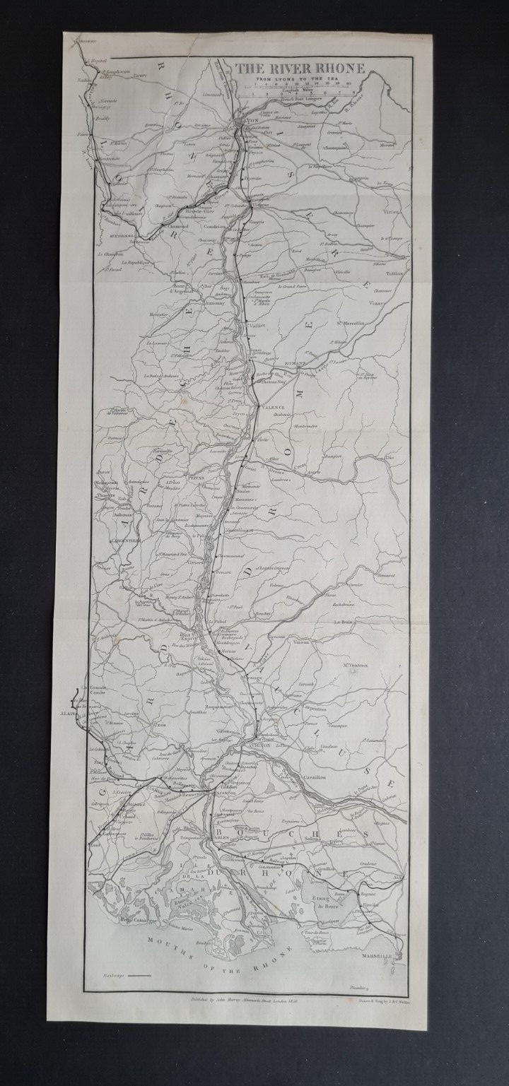Antique (1856) map of River Rhone – France – J & C Walker