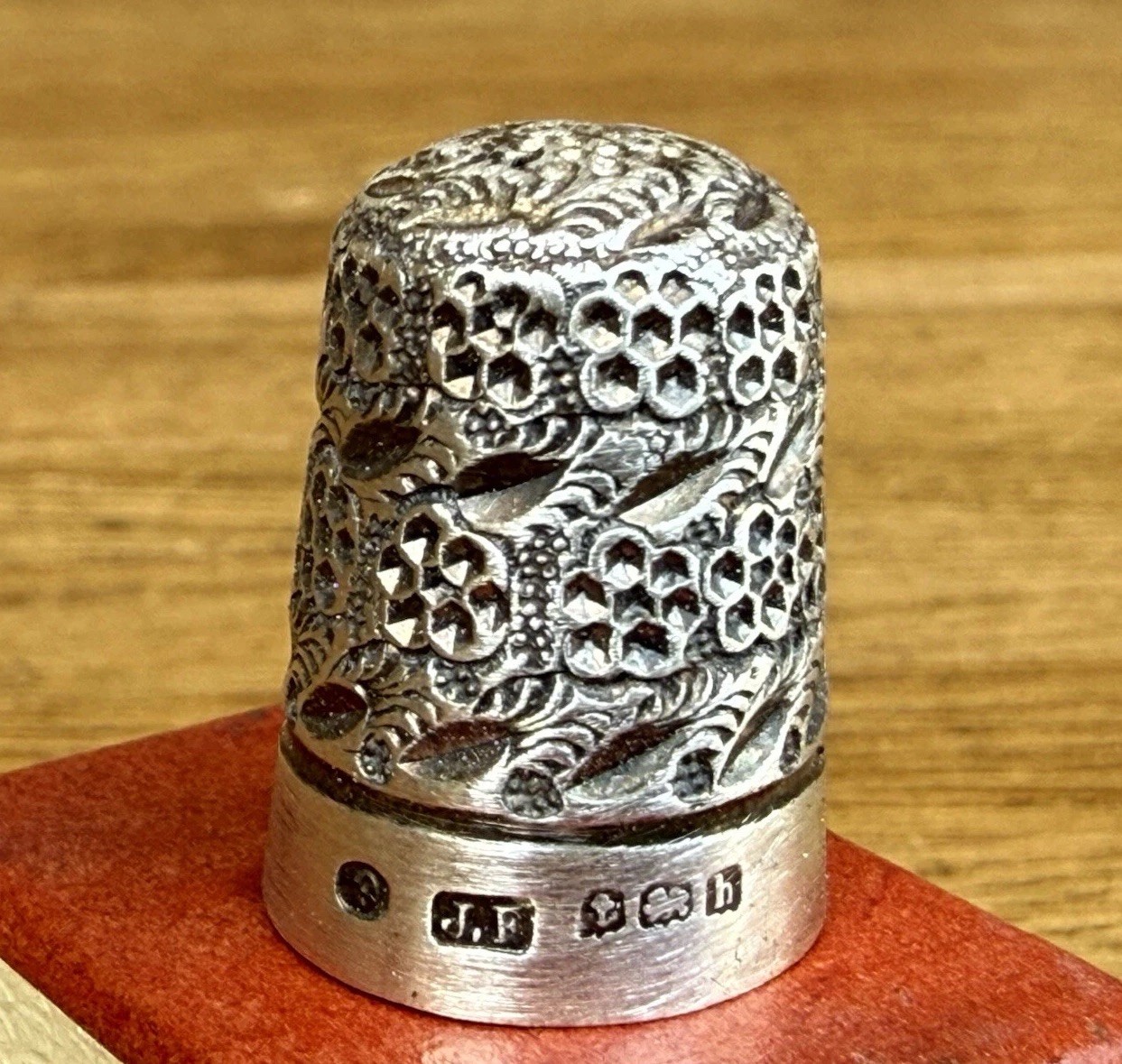 Antique James Fenton Solid Silver Floral Thimble Birmingham 1900s Swirled Design