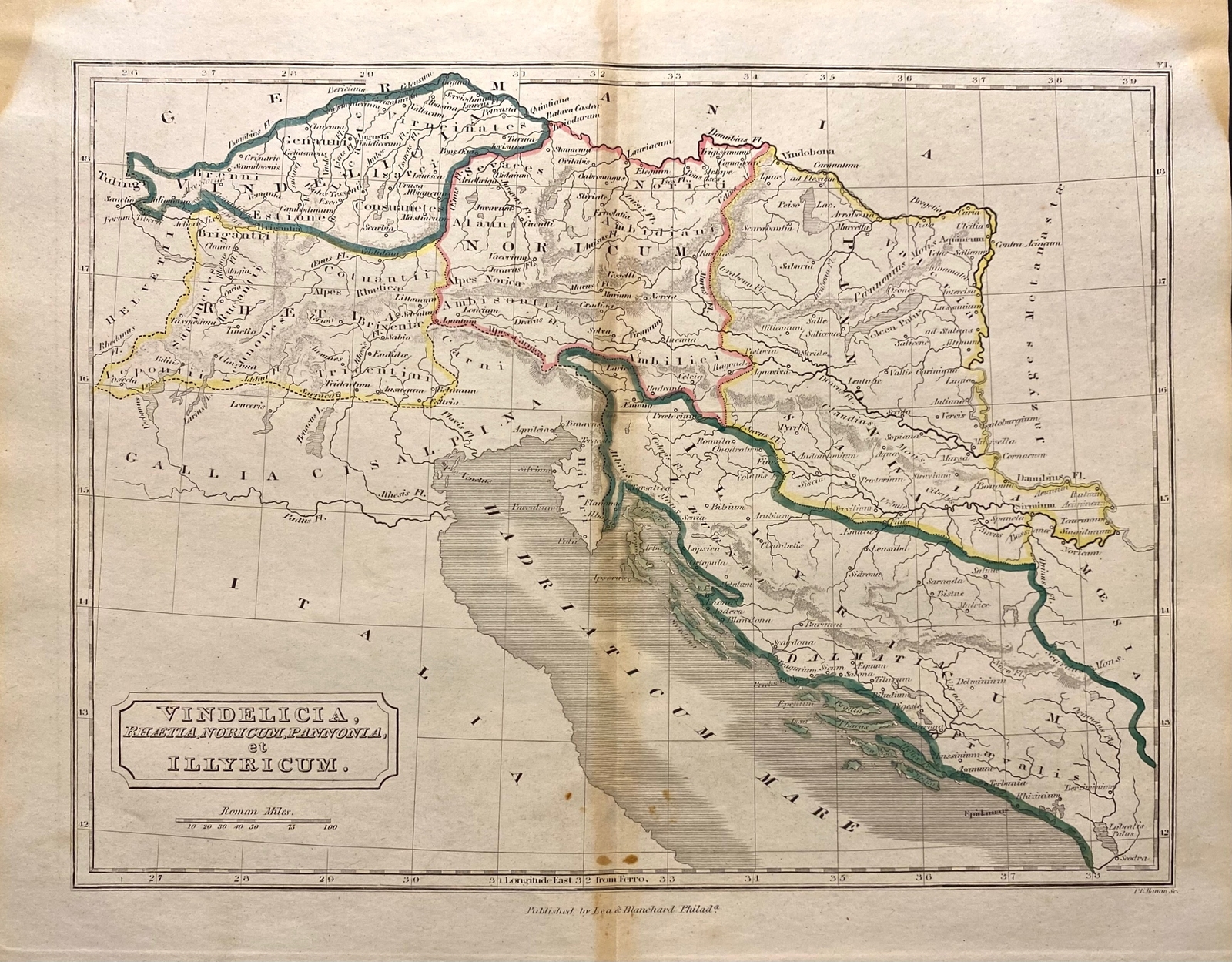 1851 map Ancient Italy, Croatia, Slovenia, the Balkans and Serbia. 7×9.5″ VG-F