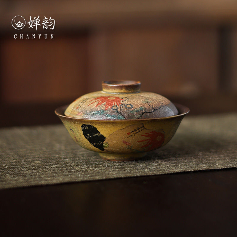 Chinese Retro Hand-painted Tea Bowls Tea Sets Cup Covering Handicrafts