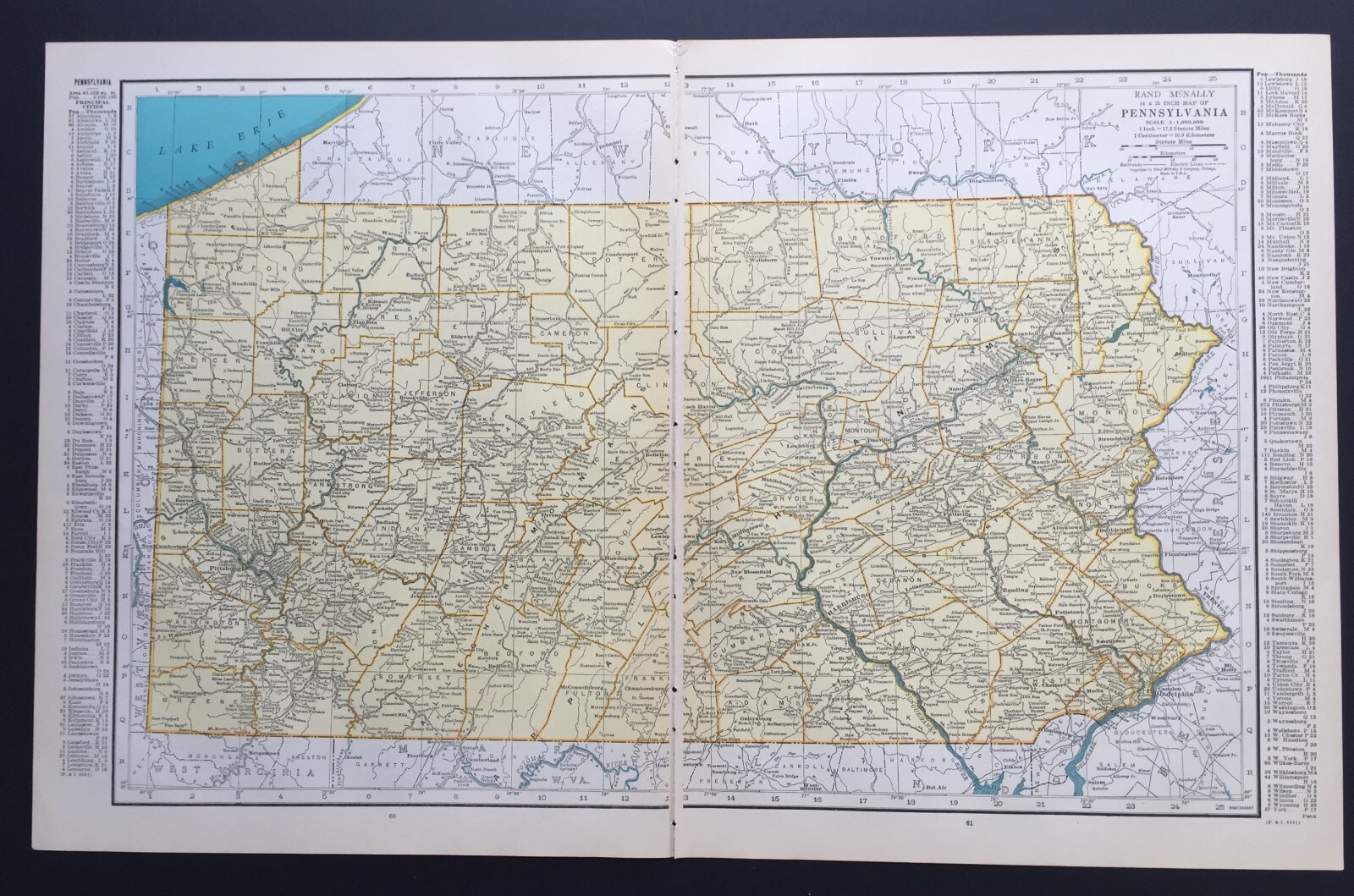 Map Pennsylvania, Oregon and Rhode Island 1944