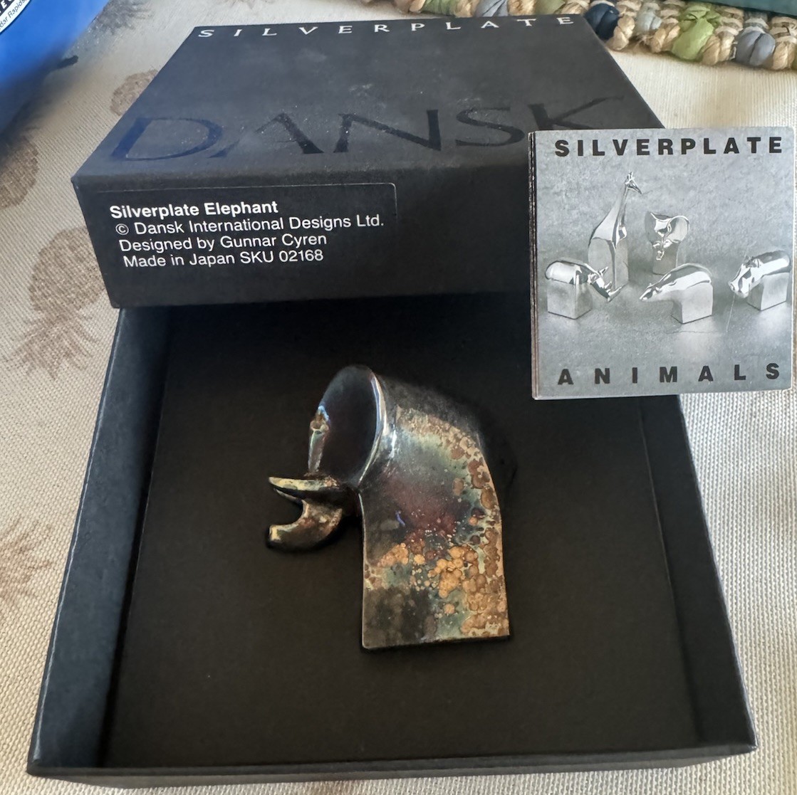 Vintage Dansk Silverplate Elephant Figurine Gunnar Cyren Japan MCM Box