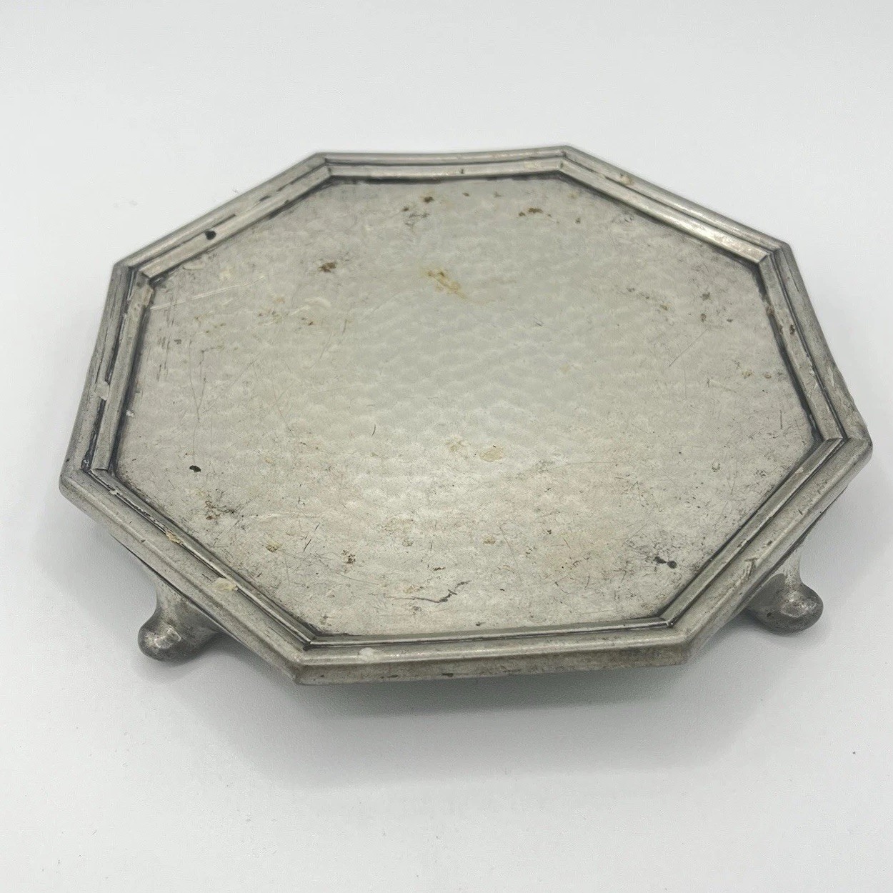 Pewter Teapot Stand TW & Co Manor Period Sheffield Hammered Vintage 1920s 1930s