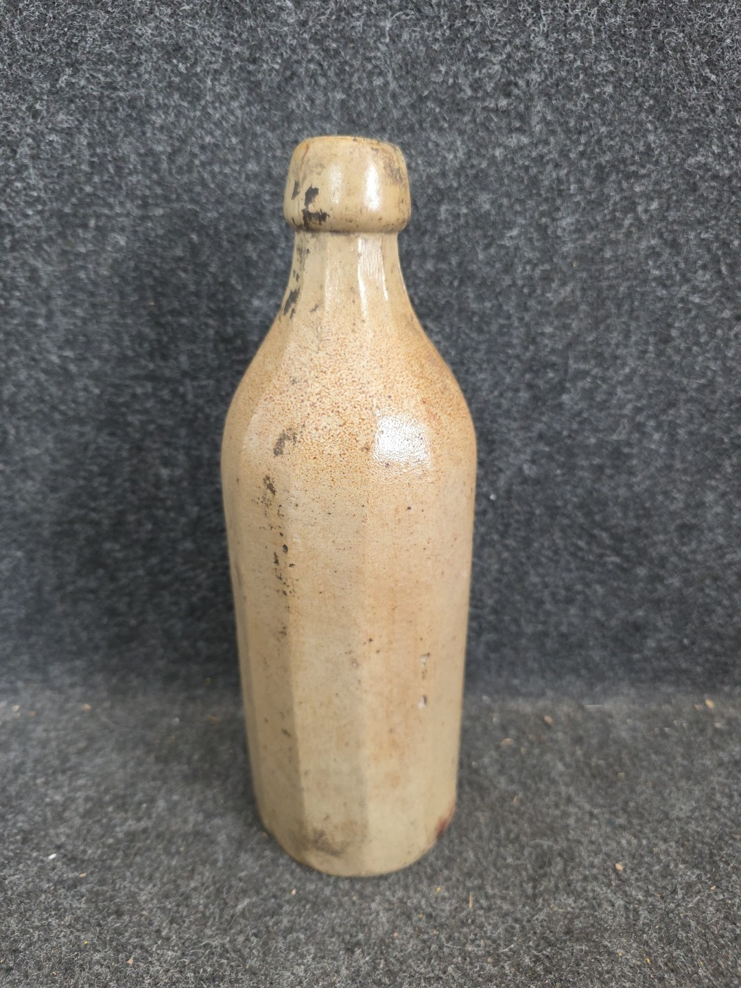 1800s Antique 12 Sided Stoneware Beer Bottle. Vintage