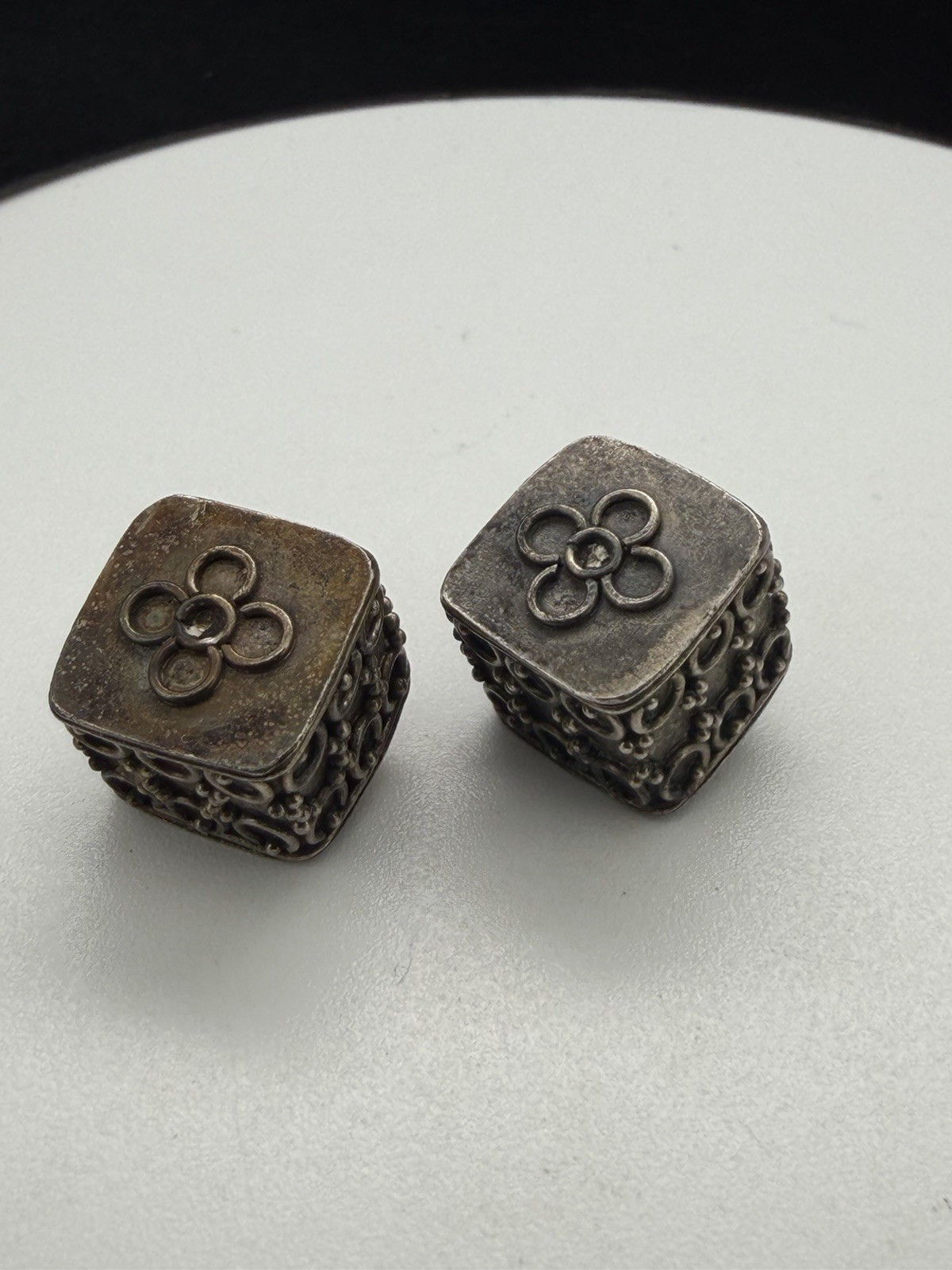 Vintage Bali Design Patterned Sterling Silver Cube Pair