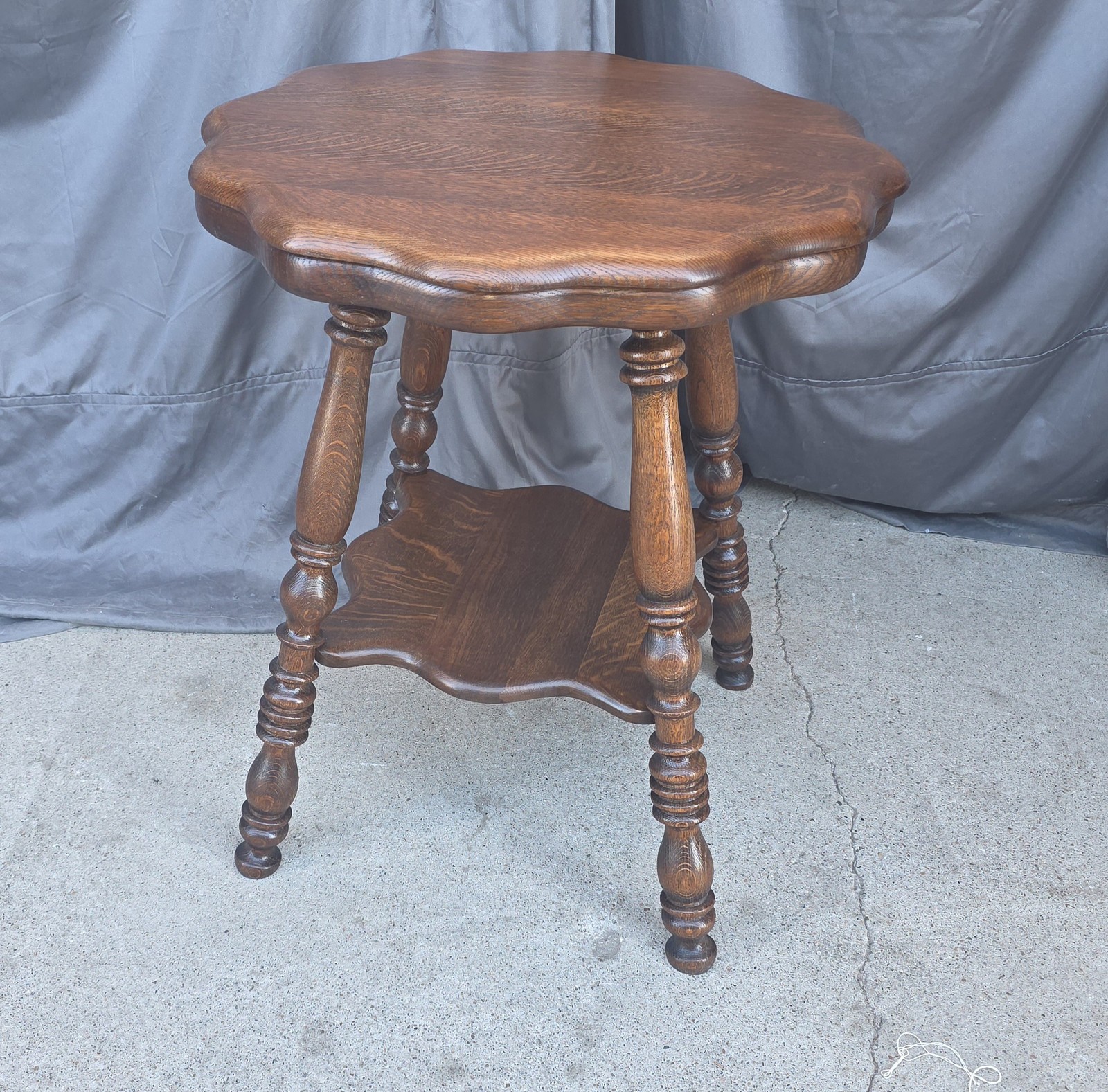 Antique Oak Lamp table with large turned legs – Quarter Sawn Oak