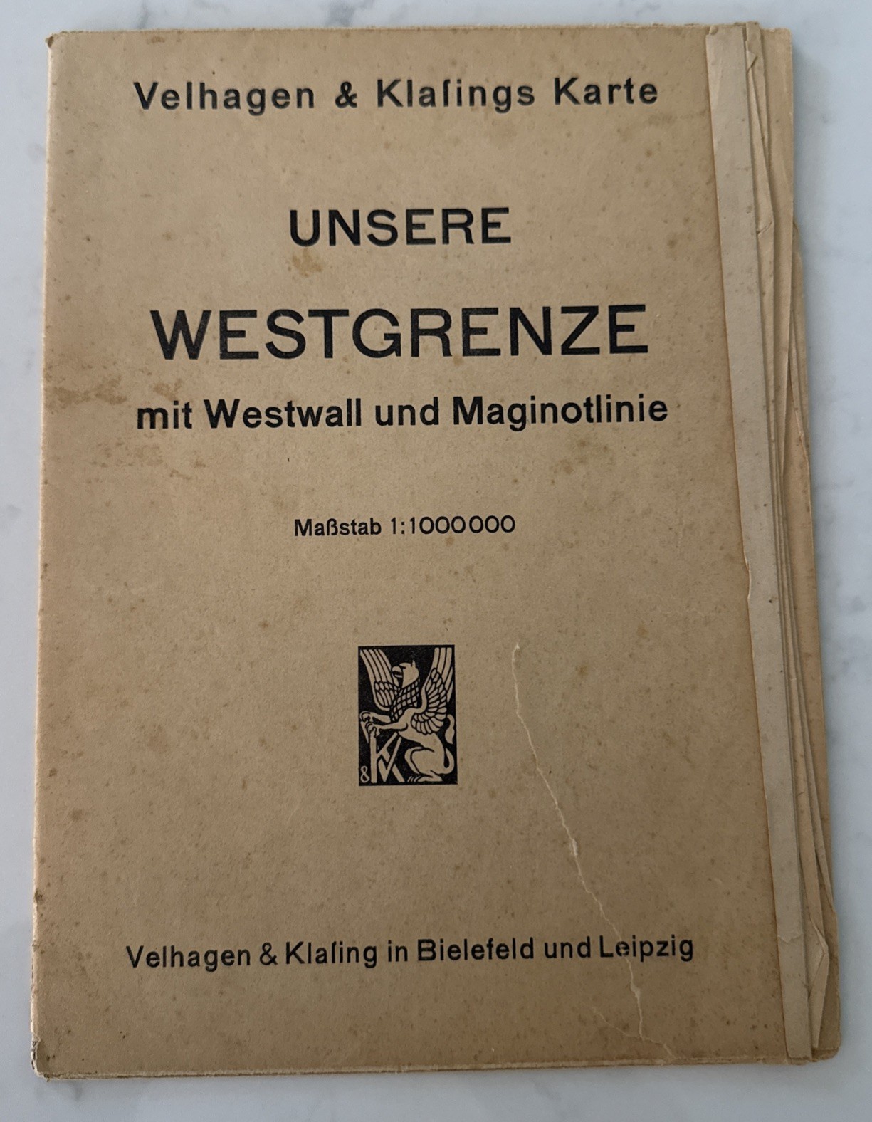 Vintage 1940s Map of German-French Border German Publisher Velhagen & Klasing