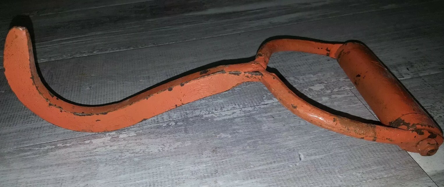 Vintage Slaughter House Meat Hook Butcher Tool Hay Bale Ice Hook Wooden Handle