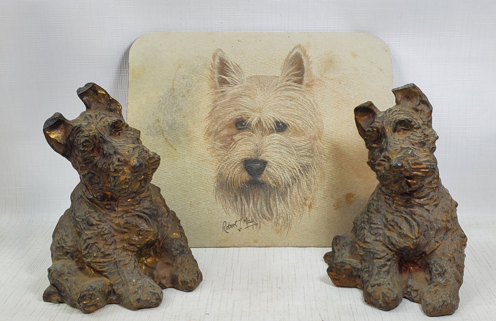 * pr Scotty bookends DOG Canine 1930s antique heavy cast McClelland Barclay