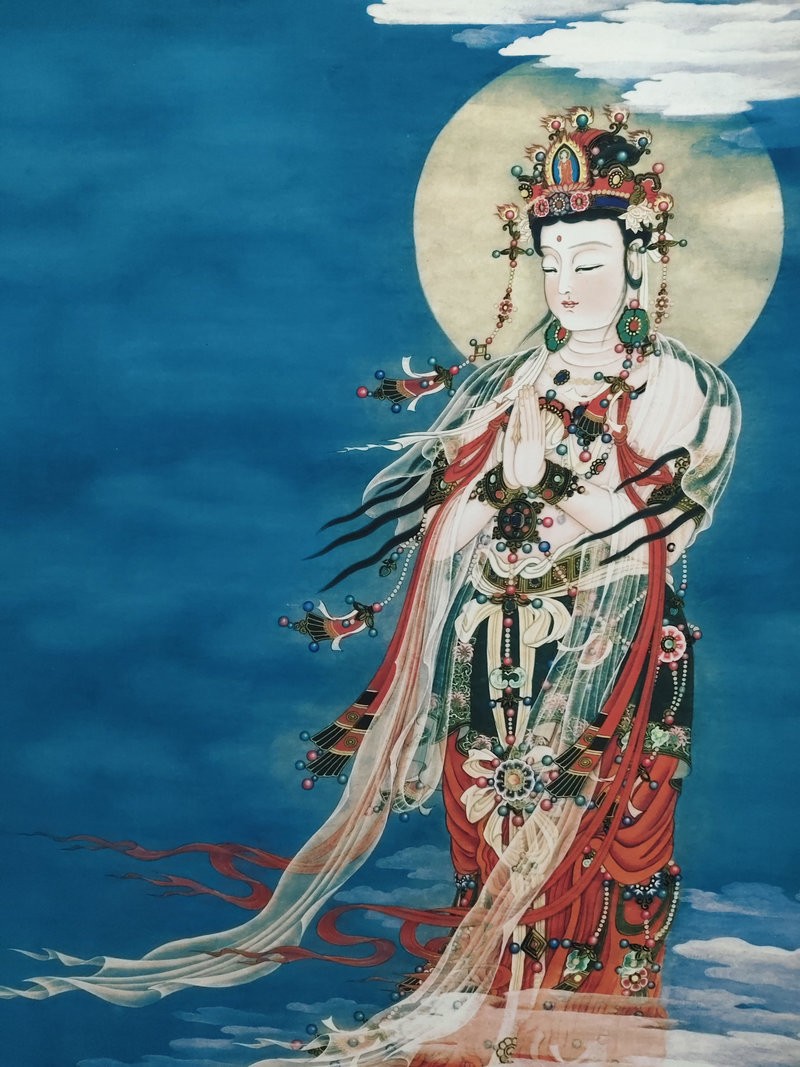 Chinese Old Painting Scroll Silk Guanyin Portrait By Zhang Daqian 张大千 大悲观世音图