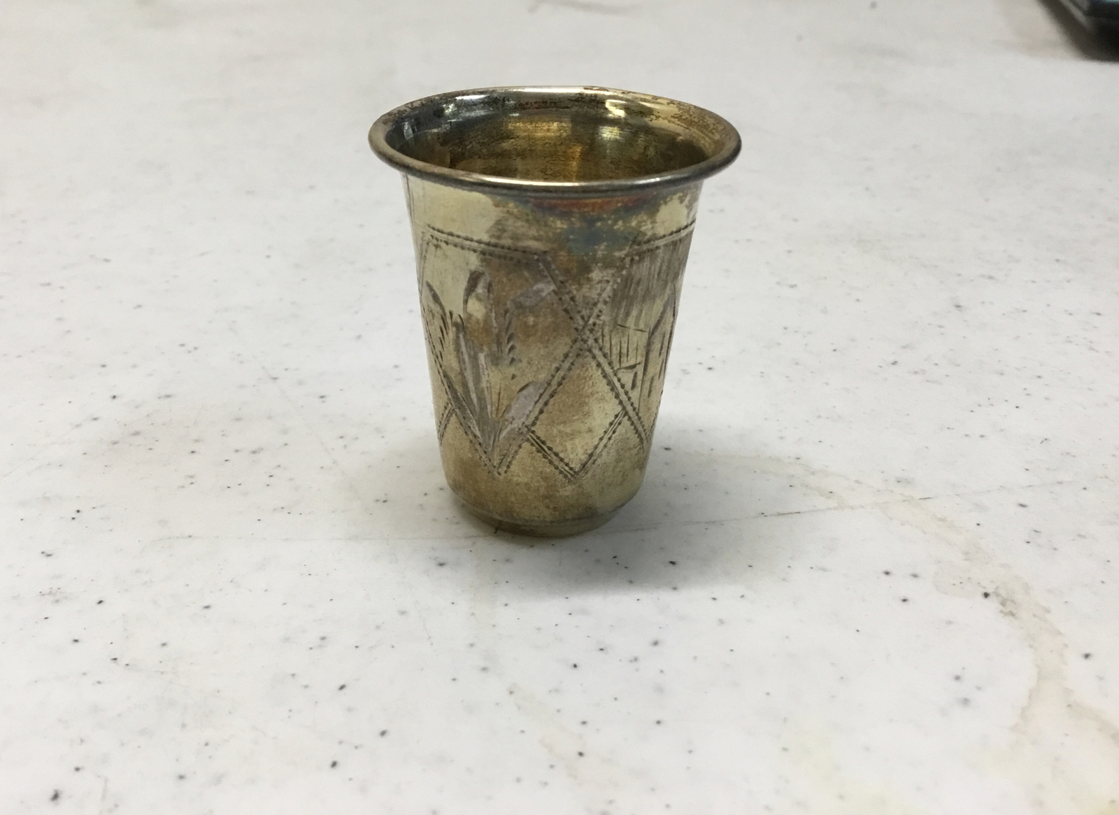 Antique Imperial Russian 84 Sterling Silver Jigger/Shot Glass Etched 12.5 Grams