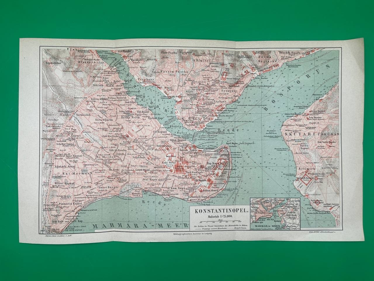 1897 Constantinople City Istanbul ORIG Vintage Geographical Map 16 x 9.5 C32-1