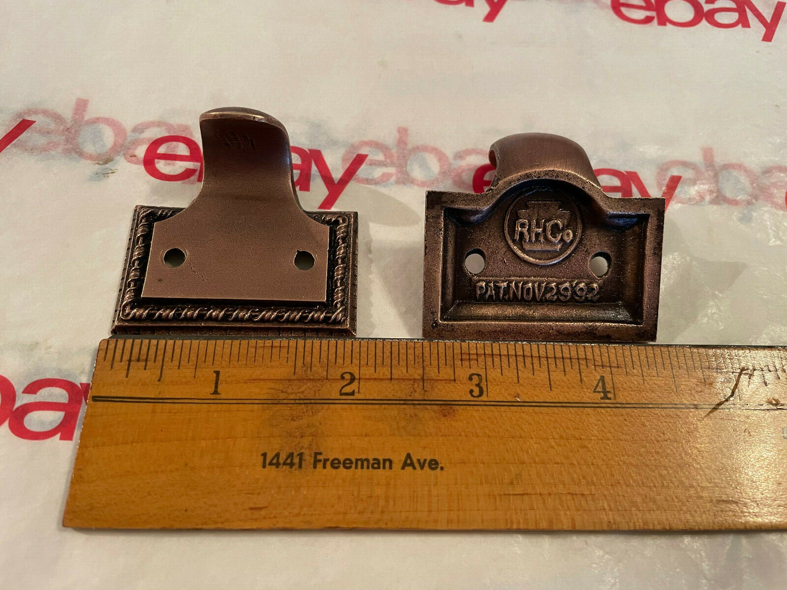 2 Bronze RH Co Window Sash Finger Lifts, 1892 Patent, Free S/H