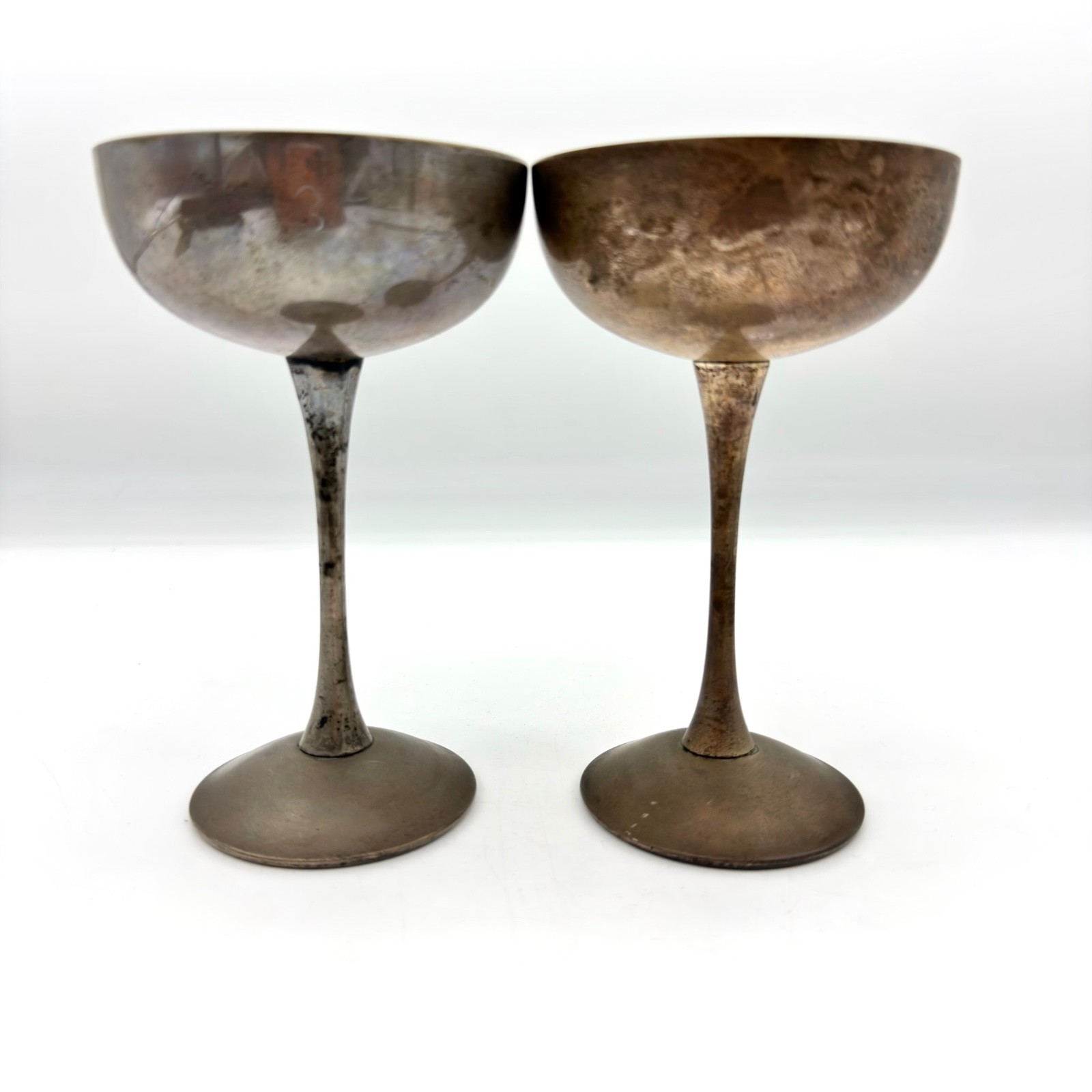 Wine Goblets Set 2 Eales 1779 Silverplate Brass 6in Chalices Vintage Patina