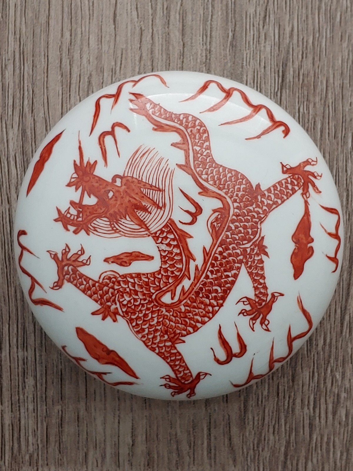 Antique Chinese Iron Red Glaze Porcelain Painted Dragon Artwork Seal Ink Pad Box