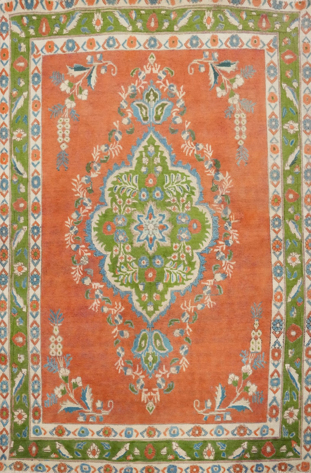 Vintage Wool Orange Foyer Rug 5×6 Hand-knotted Traditional Accent Carpet