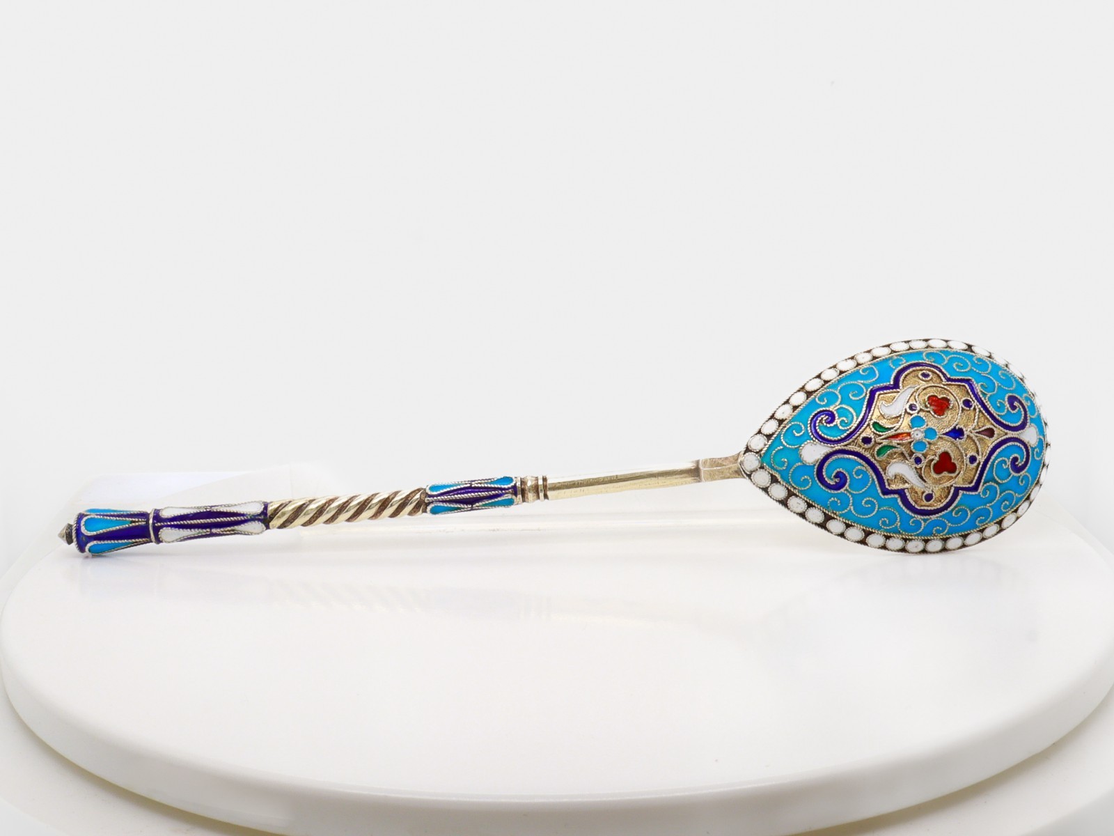 Antique 19th Century Russian Imperial Silver & Cloisonne Enamel Spoon