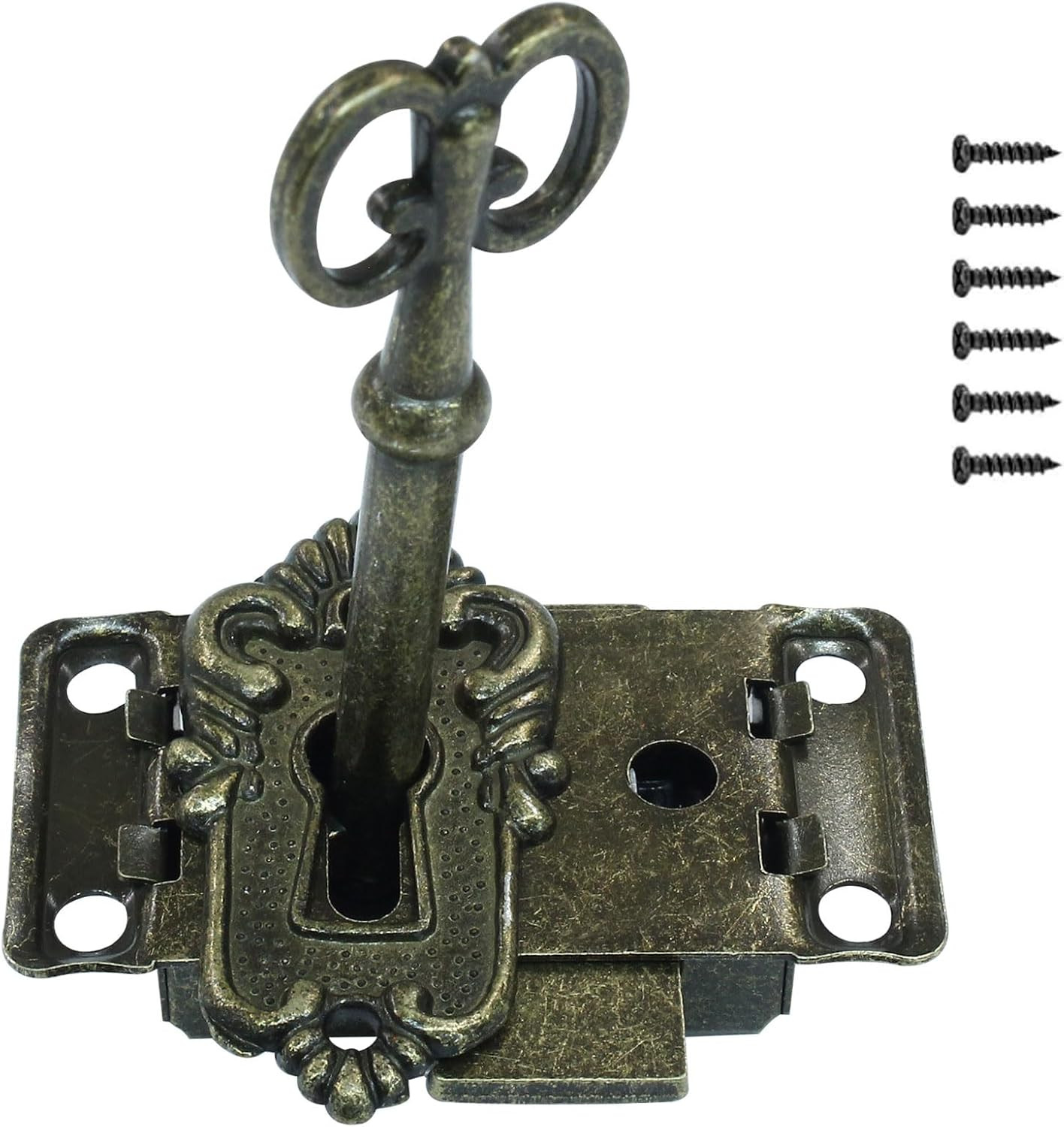 Vintage Skeleton Lock with Key, Antique Decorative Cabinet Lock for Chest Cupboa