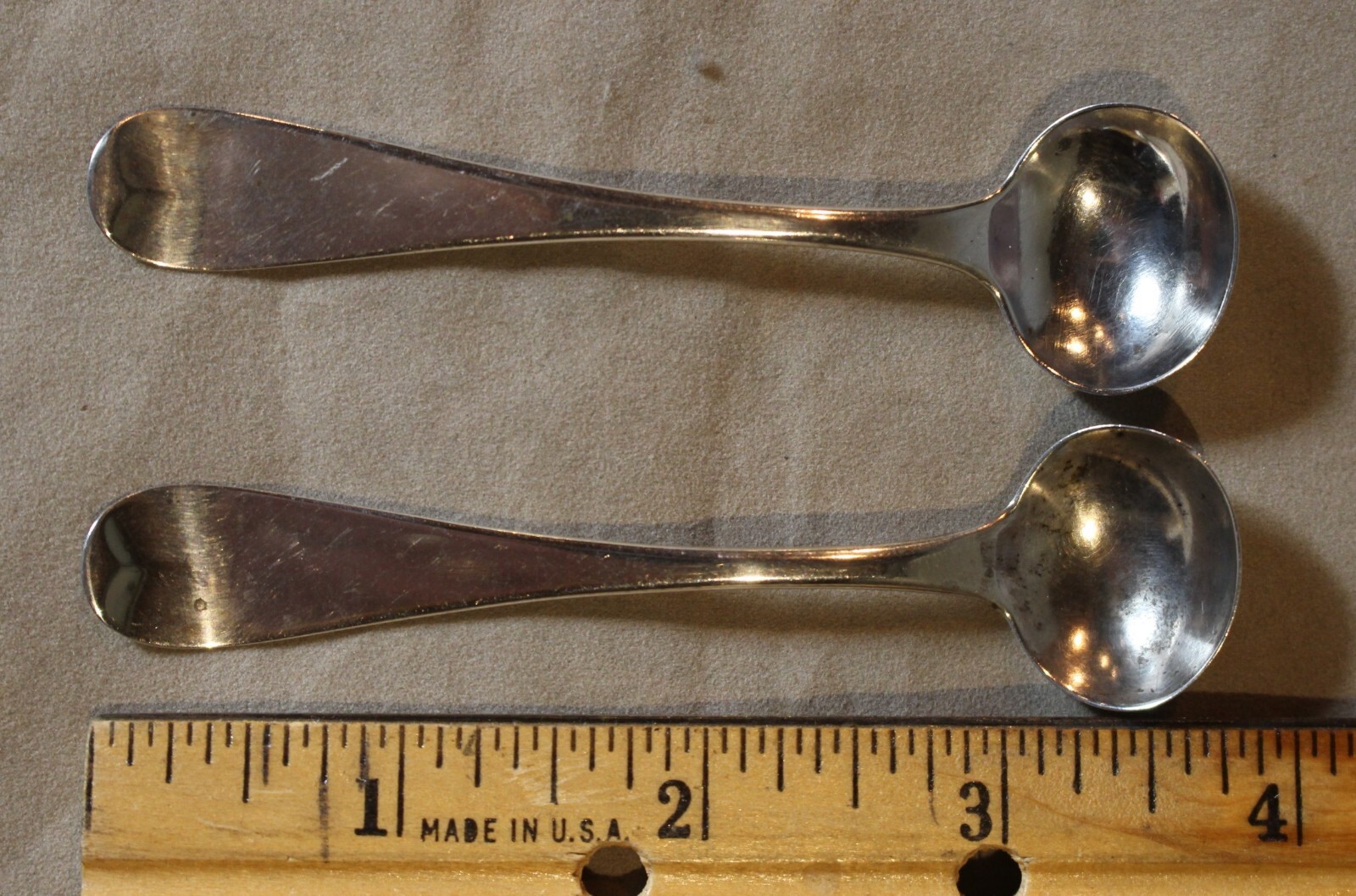 2 American Coin Silver Salt Spoons by Crosby, Honnewell & Morse c.1850 (Boston)