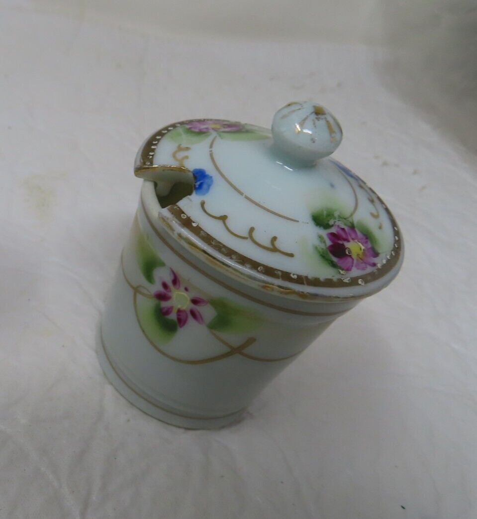 Japanese Nippon Fine Porcelain Condiment Jam Jar with Lid 2″ Gold GIlt
