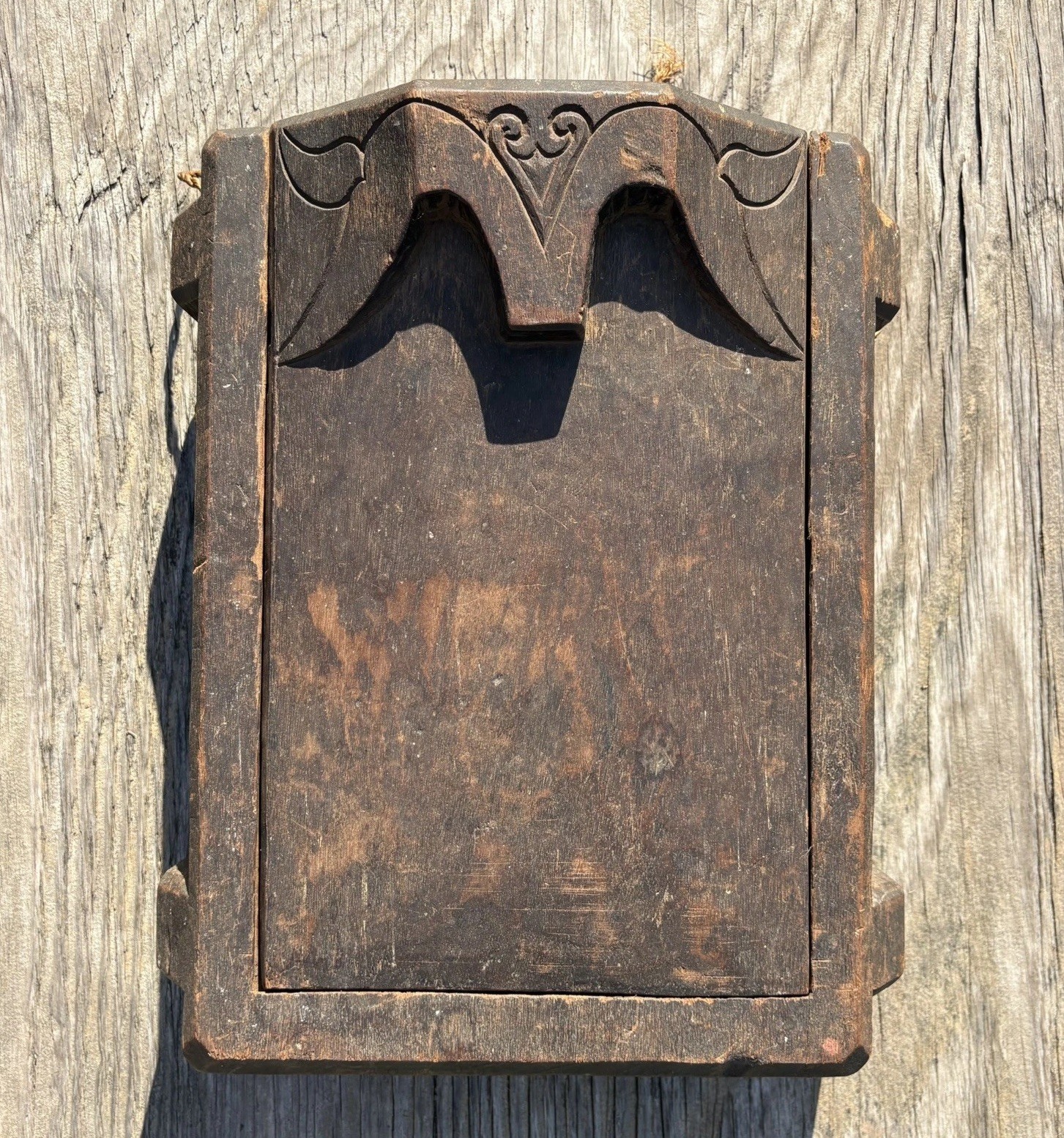 Antique 1800s Carved Heart Slide Lid Wall Wood Candle Box Old Painted Folk Art