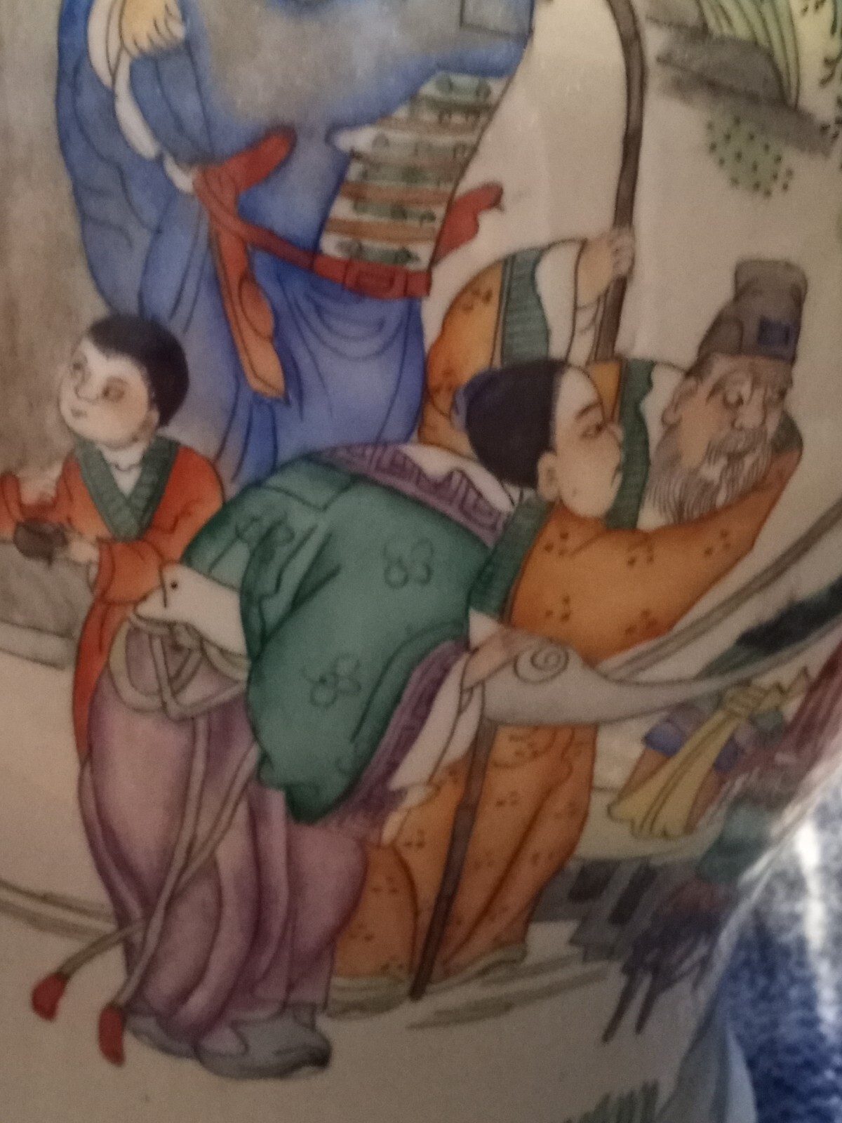 Large Chinese vase 17″tall by 11″ wide. Some paint loss to Chinese letters.