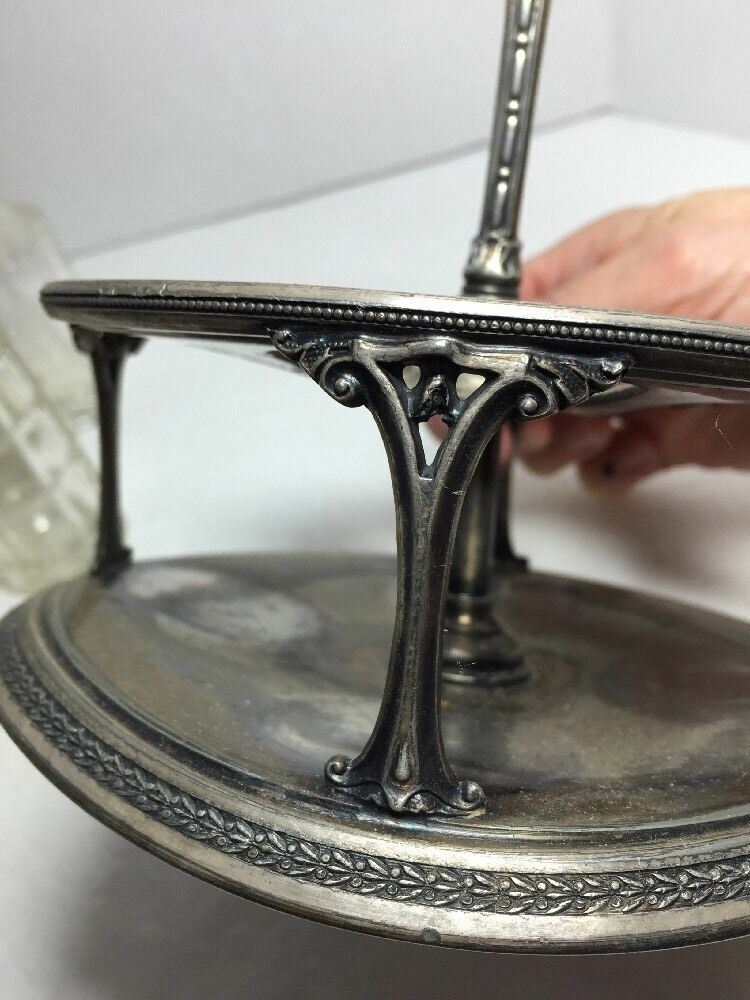 Antique Condiment Server Silver Plate Glass Jars Stamped Damaged A523