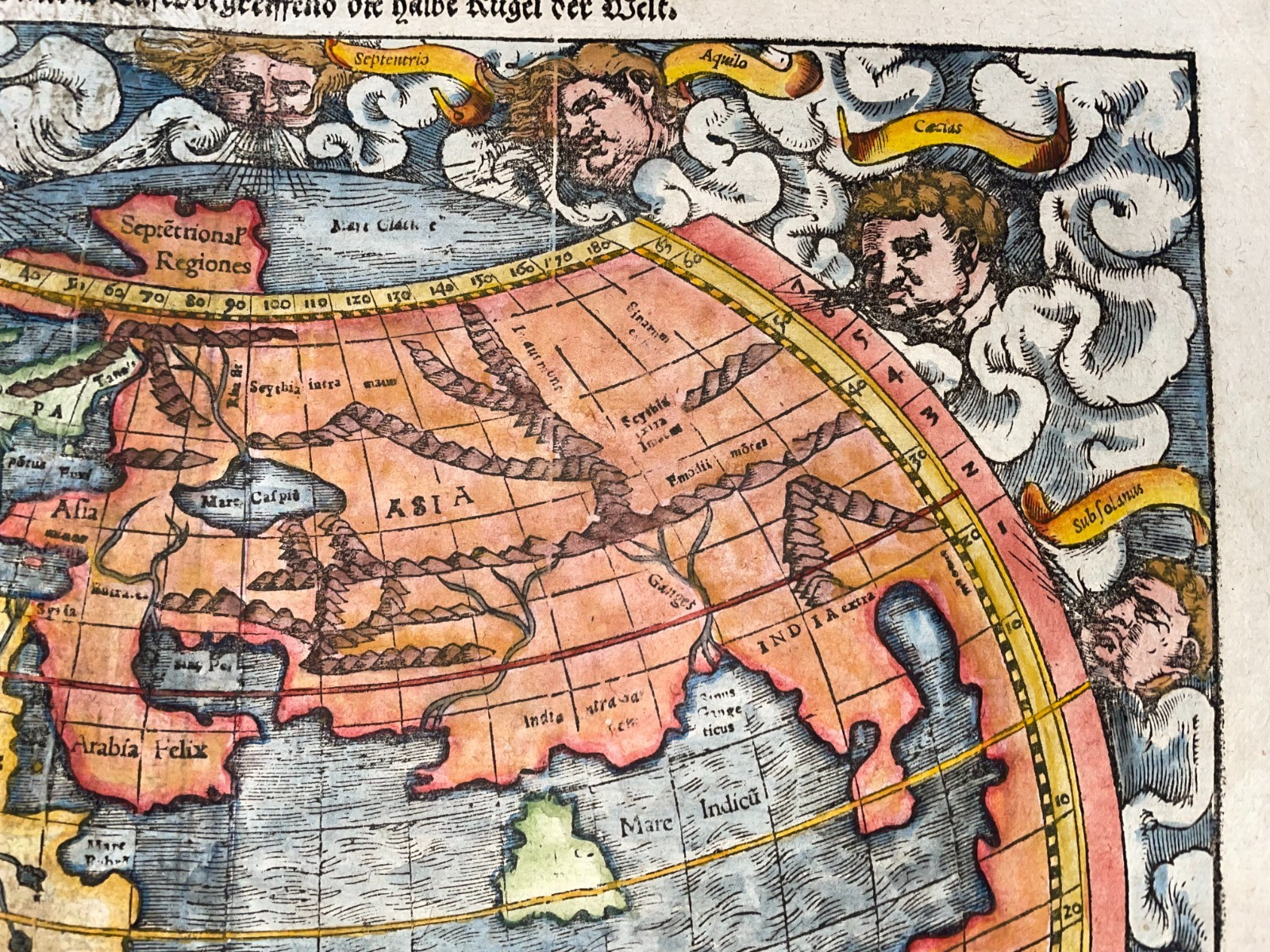 PTOLEMAIC WORLD 1578 SEBASTIAN MUNSTER LARGE UNUSUAL ANTIQUE MAP 16TH EDITION