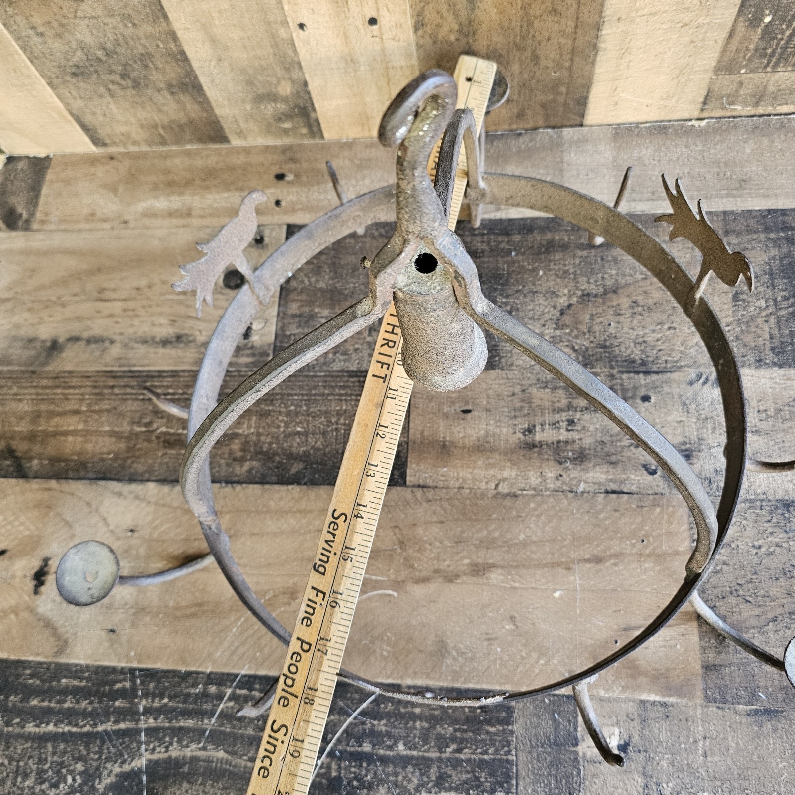 Primitive Wrought Iron Farmhouse Pot Rack Chandelier