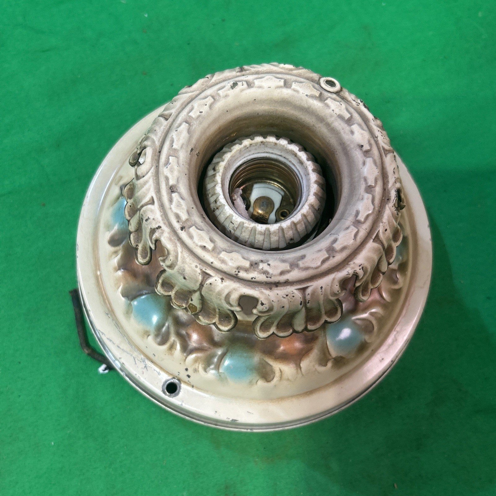 Antique C. 1915 Light Fixture Flush Mount Pressed Metal Single Bulb