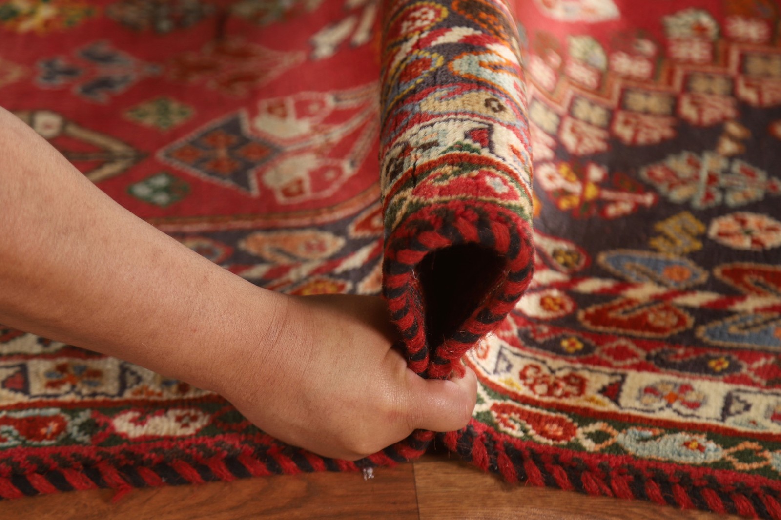 Vegetable Dye Red Rug 4×7 Hand-knotted Wool Geometric Traditional for Any Room