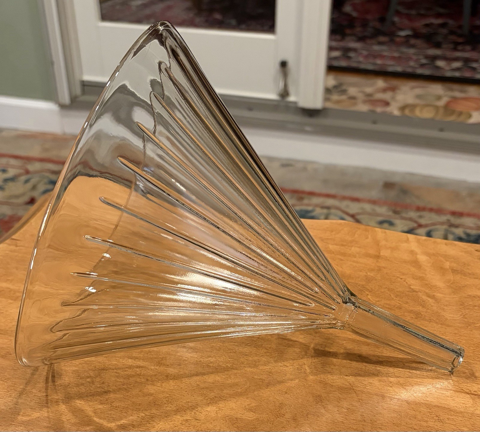 Vintage W.T. Co. Ribbed Glass Funnel 8.5” Apothecary Labware Heavy 2.4 lb