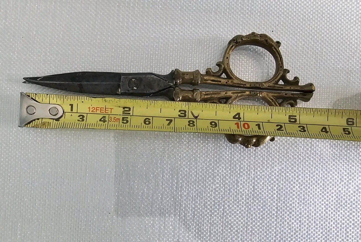 Antique 1800s German Victorian Sewing Embroidery Scissors Brass Handle W/Faces