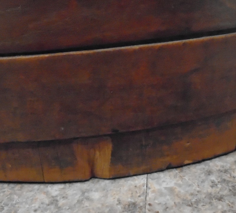 Handsome antique 3-Banded Wooden Firkin Bucket with Lid 10 ½” bottom 10″ high