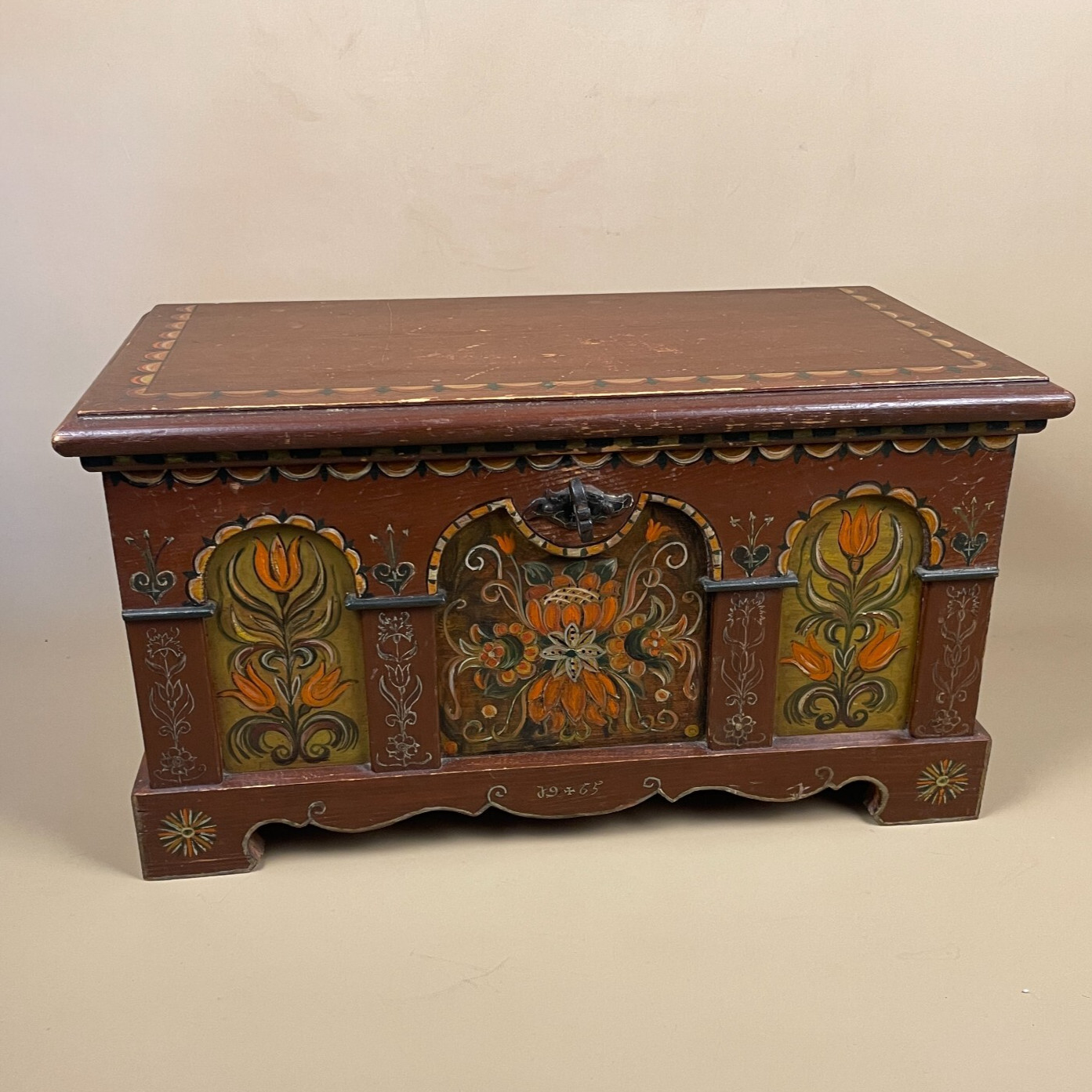 Antique Indian Handmade Wooden Box Trinket Brown Lid Jewellery Wood Hand Painted