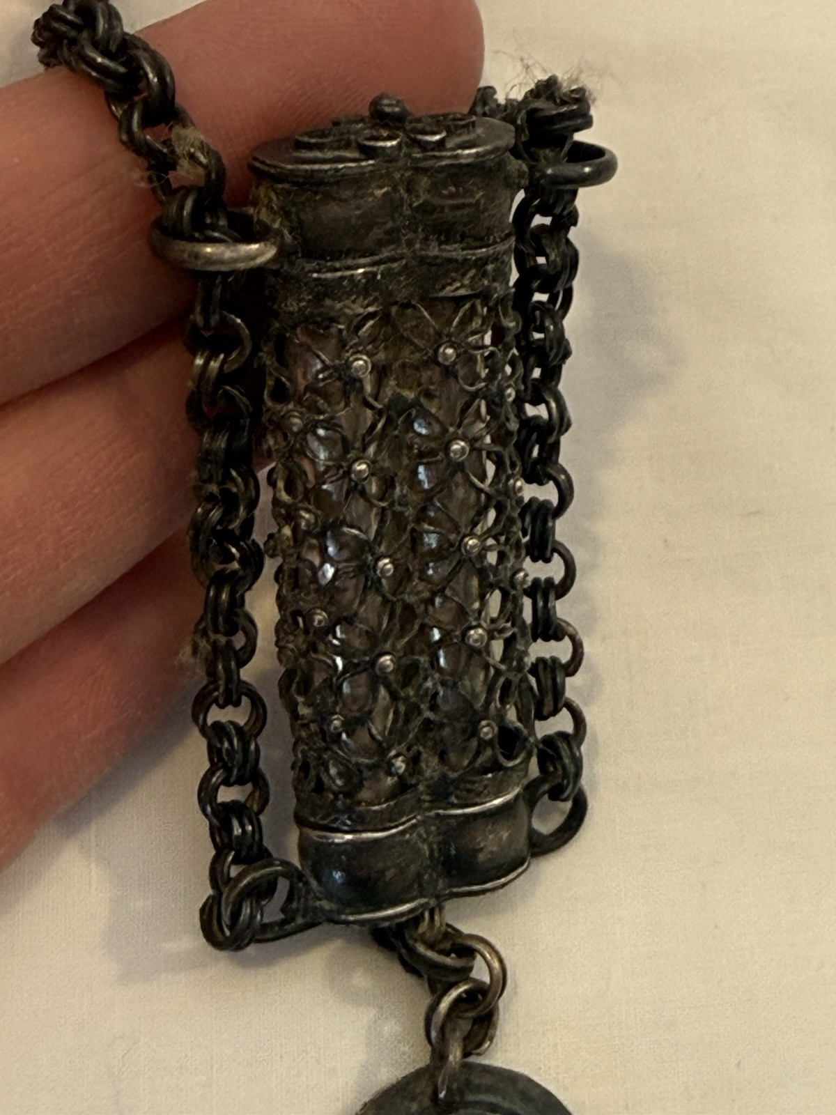 Antique Silver Chinese Opium Chatelaine With Tools and Snuff Box
