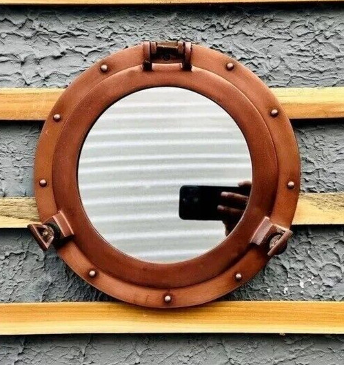 Porthole Window Mirror -Copper Finish Ship Window Wall Window 17”Canal Boat