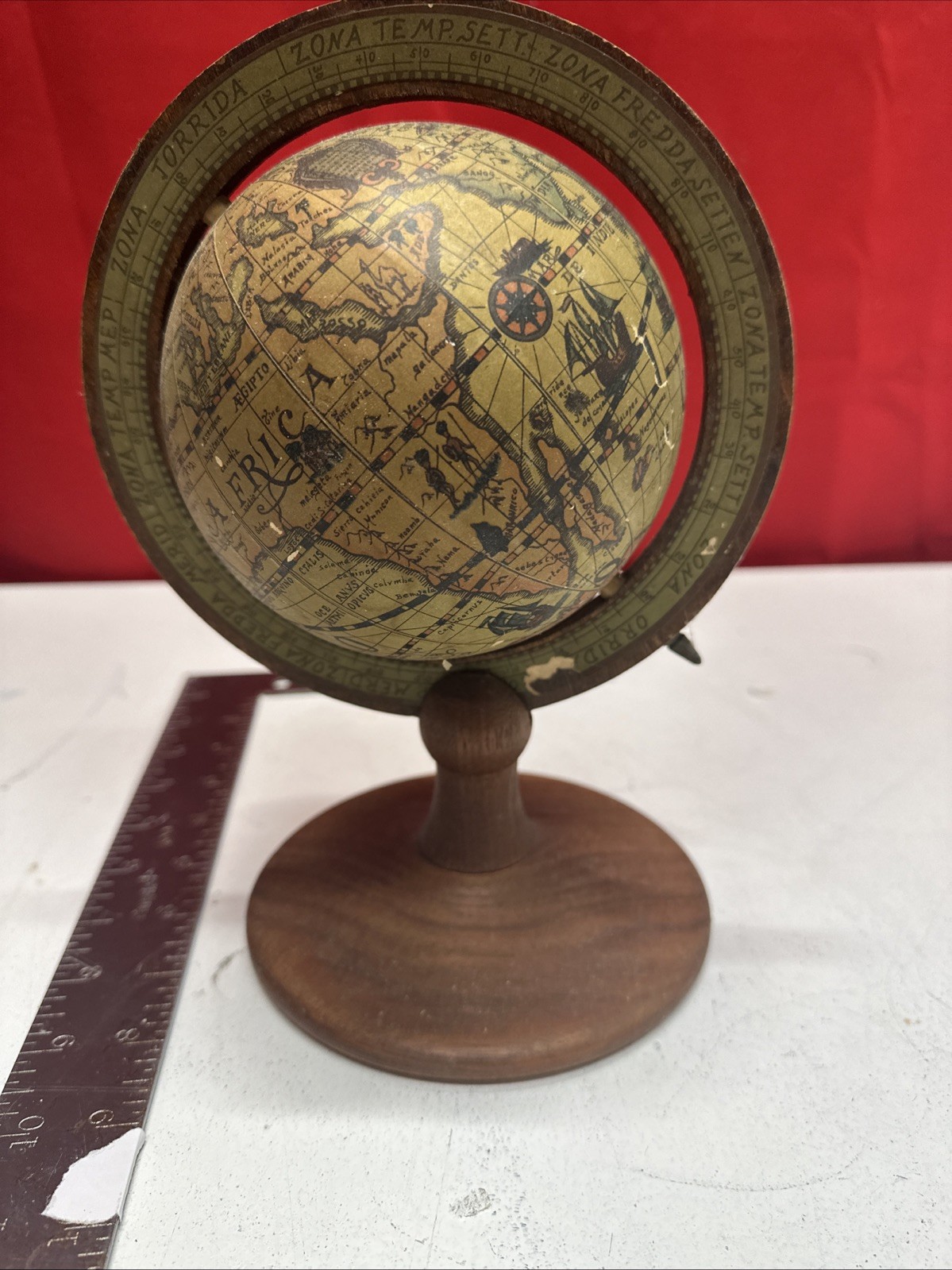 Vintage Wooden Globe with Zodiac Signs