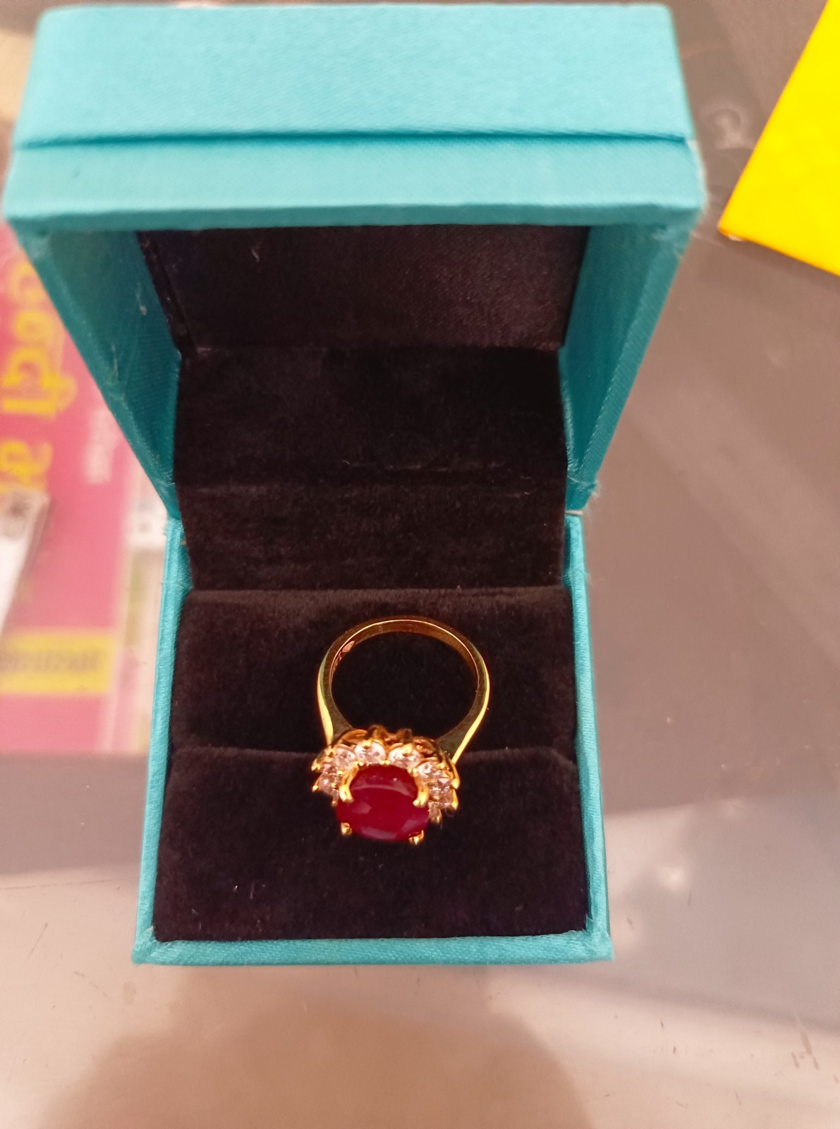 5.60 Ct Oval Cut Natural Ruby And Diamond Ring 14K Yellow Gold Size 6