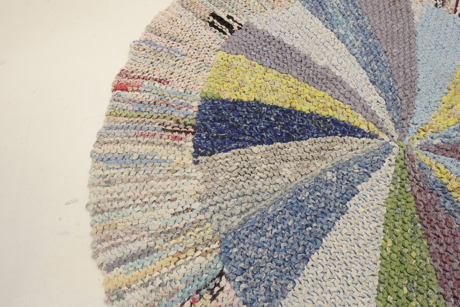 Vintage Hand Knitted Multi-Color Hooked Rug Spiral Earthtone Decorative Circular