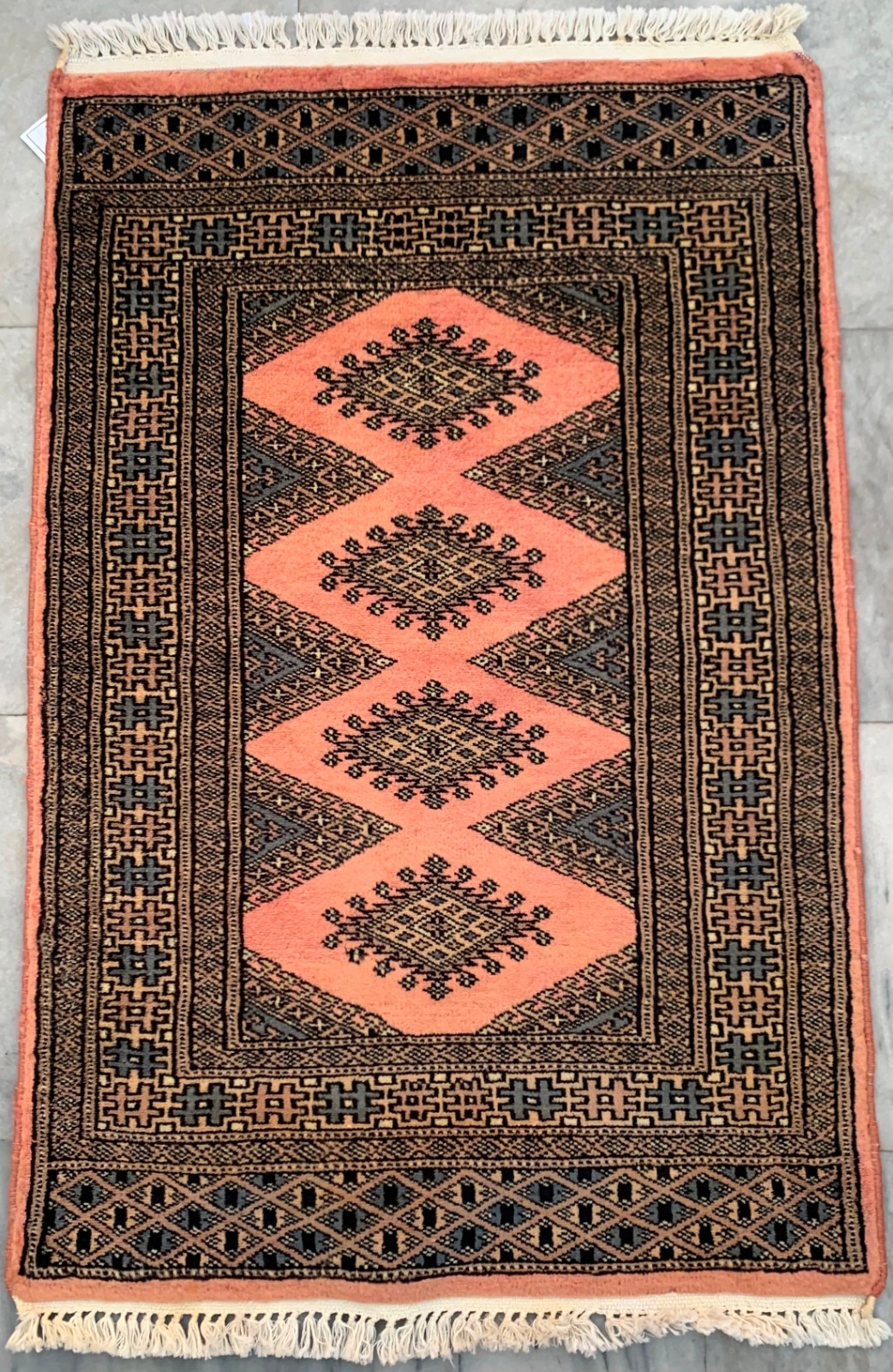 Vintage Afghan Jaldar Bokhara, Wool Area Rug, Traditional Carpet (2×3 ft.)