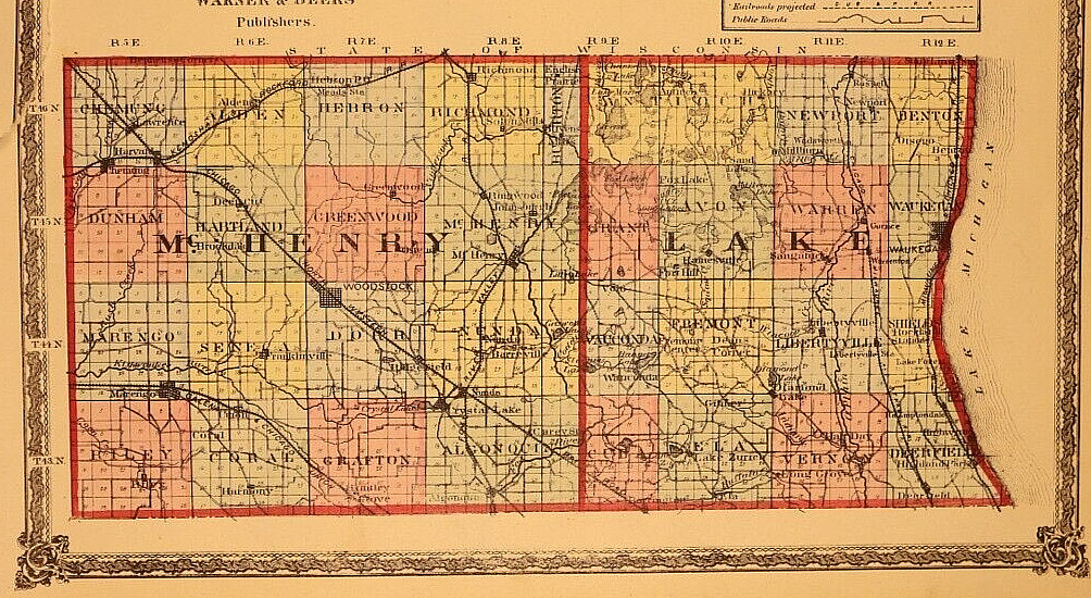 1874 County Map ~ Mc HENRY & LAKE COUNTIES, ILLINOIS – (15×17)-#01
